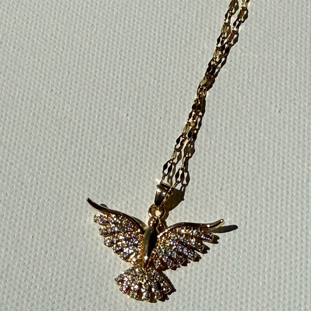 18K Gold Bird Pendant Necklace Phoenix Eagle Choker - Picture 9 of 12